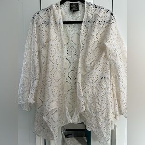 AUM COUTURE. White cardigan/ blouse. Size Large